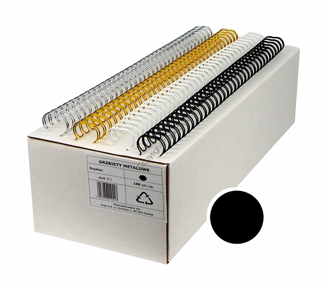 Grzbiety drutowe 6.4 mm, oprawa do 40 kartek, czarne