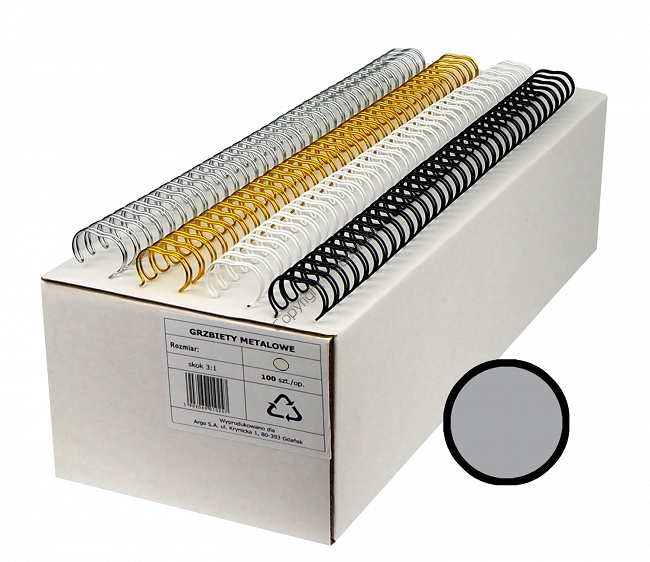 Grzbiety drutowe 6.4 mm, oprawa do 40 kartek, srebrne