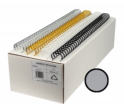 Grzbiety drutowe 14.3 mm, oprawa do 115 kartek, srebrne