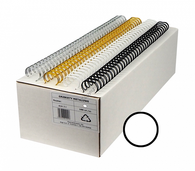 Grzbiety drutowe 12.7 mm, oprawa do 100 kartek, białe