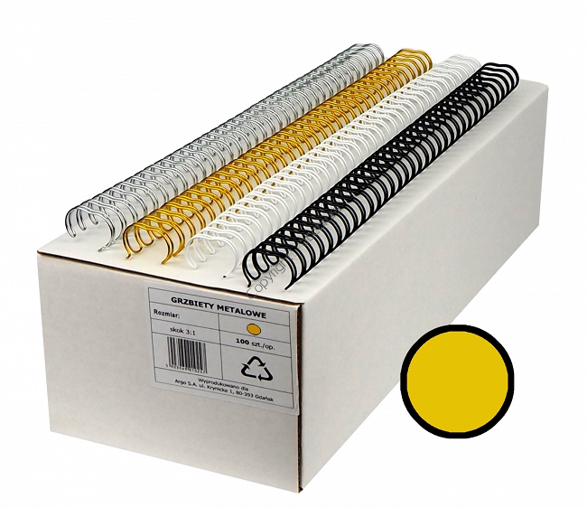 Grzbiety drutowe 12.7 mm, oprawa do 100 kartek, złote